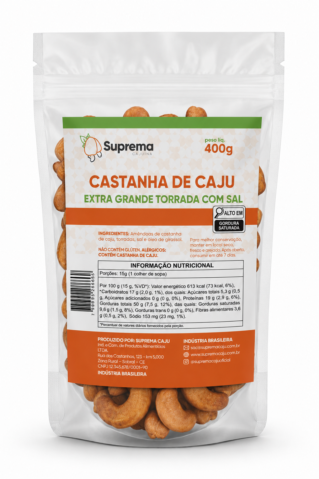 CASTANHA DE CAJU EXTRA GRANDE TORRADA COM SAL 400G