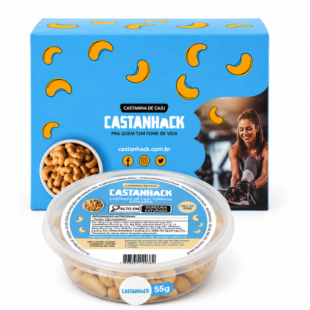 Castanhack 55g de castanha de caju inteira torrada e salgada da Suprema Caju