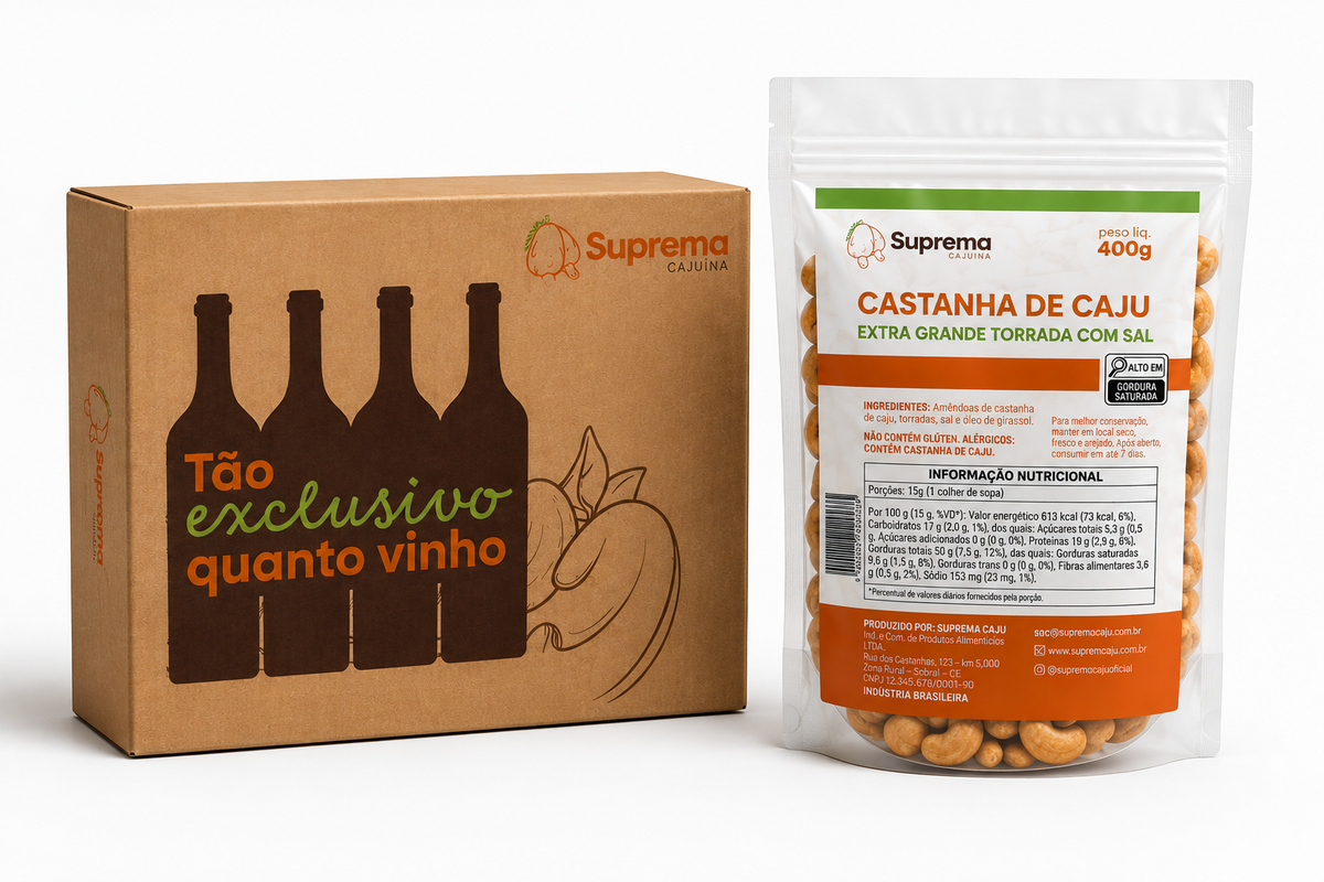 CASTANHA DE CAJU EXTRA GRANDE TORRADA COM SAL | CAIXA COM 5 PACOTES DE 400G