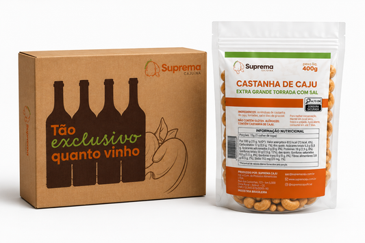 CASTANHA DE CAJU EXTRA GRANDE TORRADA COM SAL | CAIXA COM 5 PACOTES DE 400G