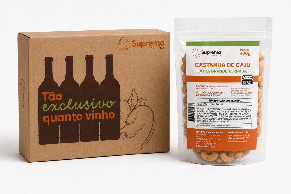 CASTANHA DE CAJU EXTRA GRANDE TORRADA SEM SAL | CAIXA COM 5 PACOTES DE 400G