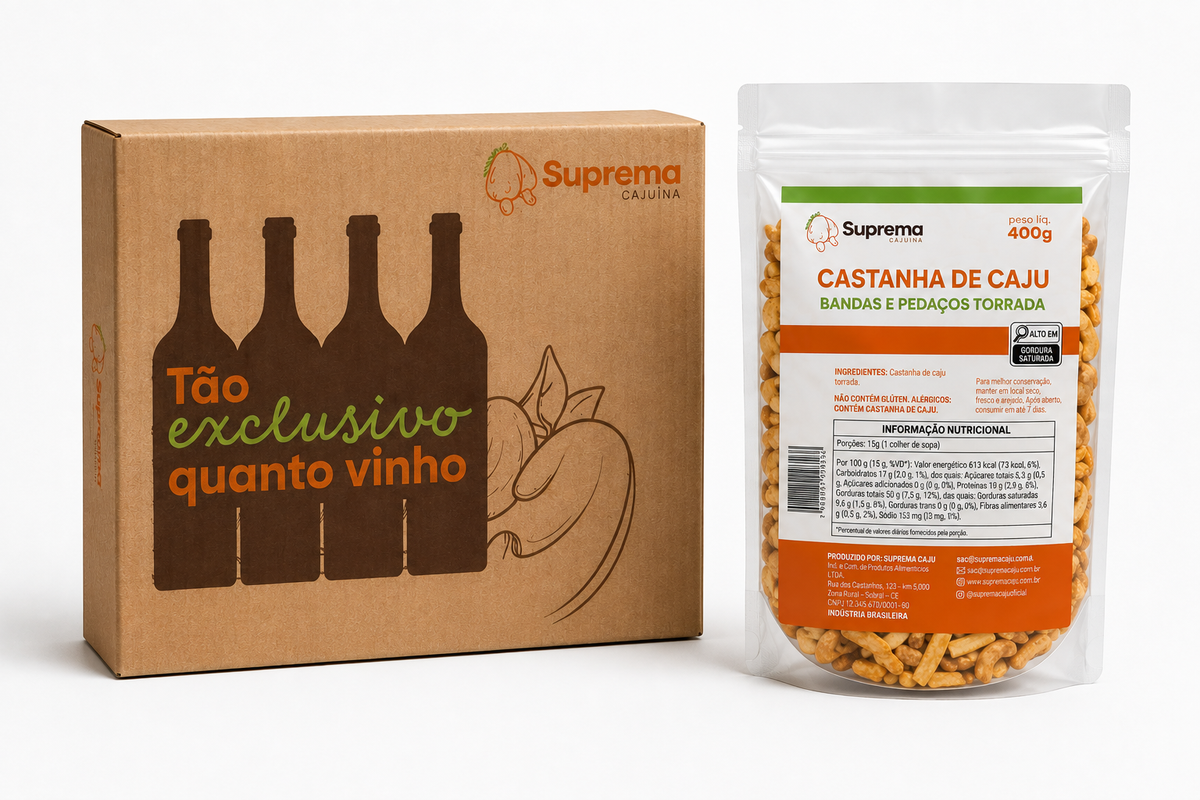 CASTANHA DE CAJU EM BANDAS E PEDAÇOS TORRADA SEM SAL | CAIXA COM 5 PACOTES DE 400G