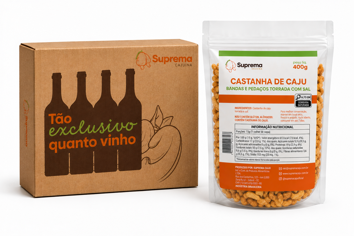 CASTANHA DE CAJU EM BANDAS E PEDAÇOS TORRADA COM SAL | CAIXA COM 5 PACOTES DE 400G