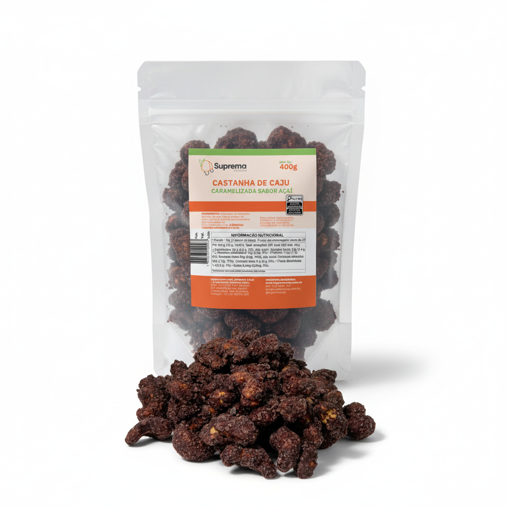 Castanha de Caju Caramelizada Sabor Açaí - Textura Real