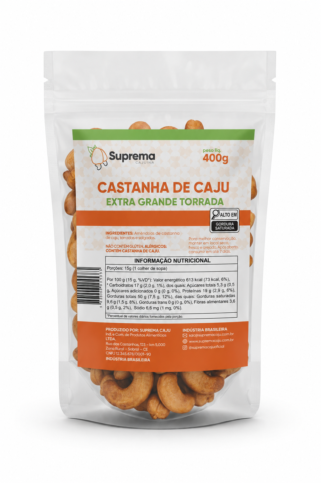 CASTANHA DE CAJU EXTRA GRANDE TORRADA SEM SAL 400G
